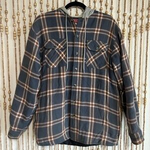 Wrangler 90s Vintage Plaid Blue Red Hooded Grunge Gorpcore Button Down Jacket